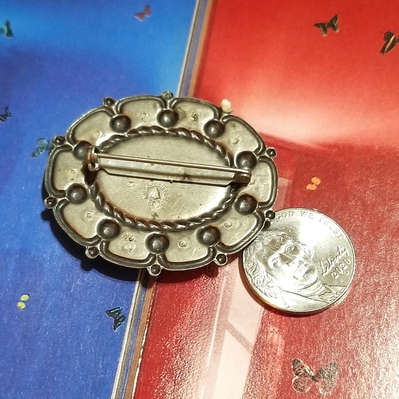 VTG BELL Nickel Silver Turquoise Brooch - Picture 3 of 5